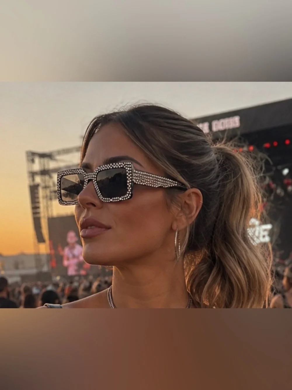 Crystal-Embellished Square Sunglasses - Black